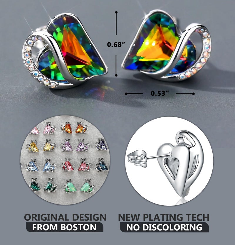 Leafael Infinity Love Heart Crystal Stud Earrings for Women, Valentine's Day Gifts for Mom, Wife, and Her, Healing Stone for Protection, Rainbow Tourmaline Black, Silver Tone Fashion Jewelry - Image 3